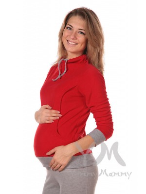 Толстовка флисовая с завязками красная для беременных и кормящих мамочек,Y@mmyMammy