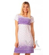  Платье с пояском белое/фиолетовые горохи