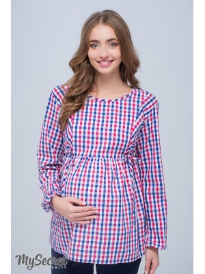Блуза для беременных и кормящих Shade new, сине-бело-малиновая клетка