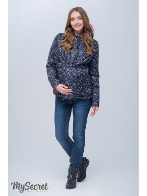 Демисезонная двухсторонняя куртка для беременных  Floyd, темно-синий с принтом цветы + коралловый