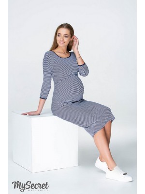 Платье  для беременных и кормящих Lolly, мелкая сине-белая полоска 