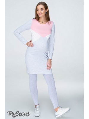 Платье  для беременных и кормящих Denise light, сочетание серого меланжа с розовым и молочным