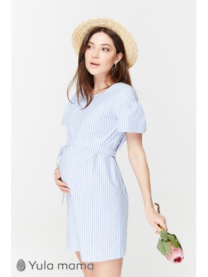 Платье Kamilla   для беременных и кормящих, бело-голубая широкая полоска