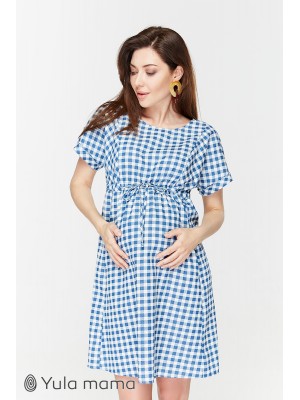 Платье Sherry  для беременных и кормящих, джинсово-синий в клеточку