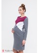 Платье  Denise warm  для беременных и кормящих,  сочетание темно-серый меланж/вишневый/серый меланж