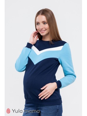 Свитшот  Deni warm для беременных и кормящих,  сочетание темно-синего с аквамариновым и белым