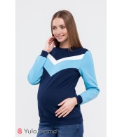 Свитшот  Deni warm для беременных и кормящих,  сочетание темно-синего с аквамариновым и белым