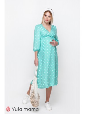 Платье  Nicolette   для беременных и кормящих, аквамарин с молочными горошком