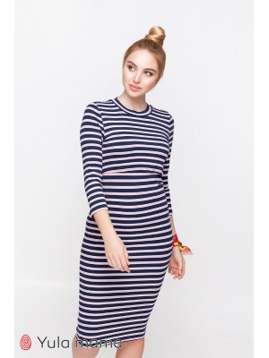 Платье  MEDEYA  для беременных и кормящих,  крупная сине-белая полоска с красными полосочками