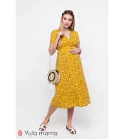 Платье  Eilish  для беременных и кормящих, темно-желтый с коричнево-молочными цветочками