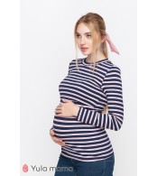 Лонгслив Poppy  для беременных и кормящих, крупная сине-белая полоска с красными полосочками