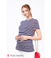 Футболка ZARINA  для беременных  и кормящих, крупная сине-белая полоска с красными полосочками