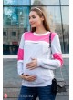 Свитшот  Saverine  для беременных и кормящих, сочетание серый меланж/розовый/молоко